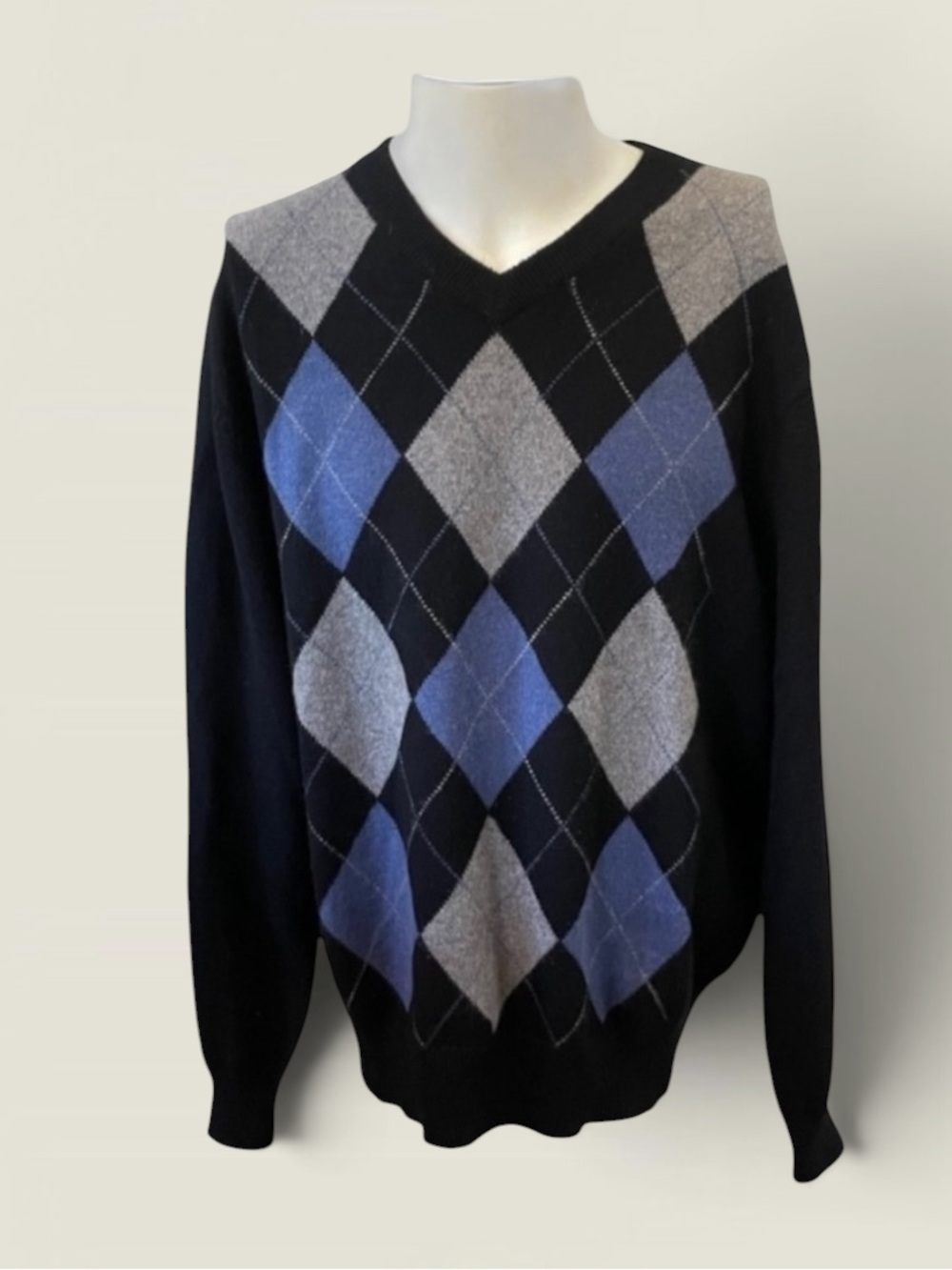 GIASONE 100% CASHMERE Heavy Argyle Sweater Size Large